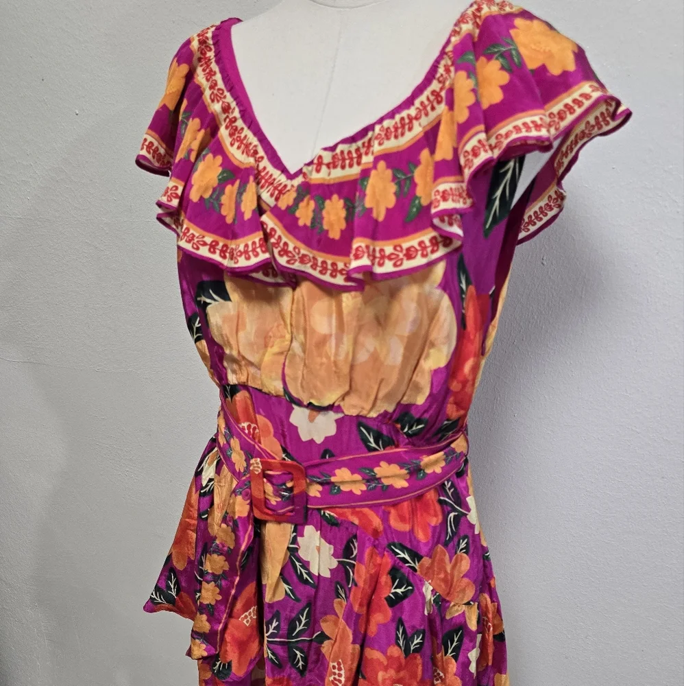 Farm Rio Flowers Tapestry Pink Mini Dress Size Large NWT
